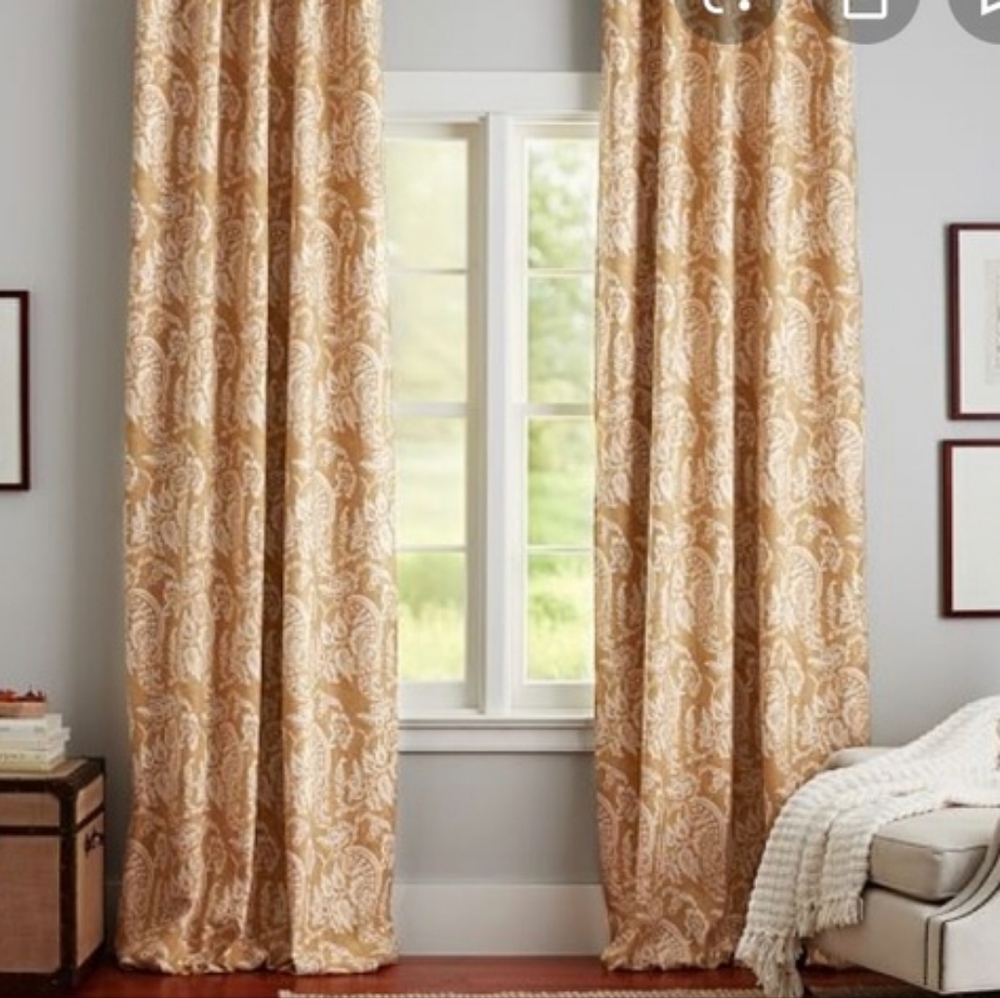 New Pottery Barn Alessandra Floral Linen Cotton Drape Honey Gold 50x63